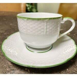 Raynaud Limoges "Villandry" Porcelain Teacups With Saucers (12) Discontinued EUC